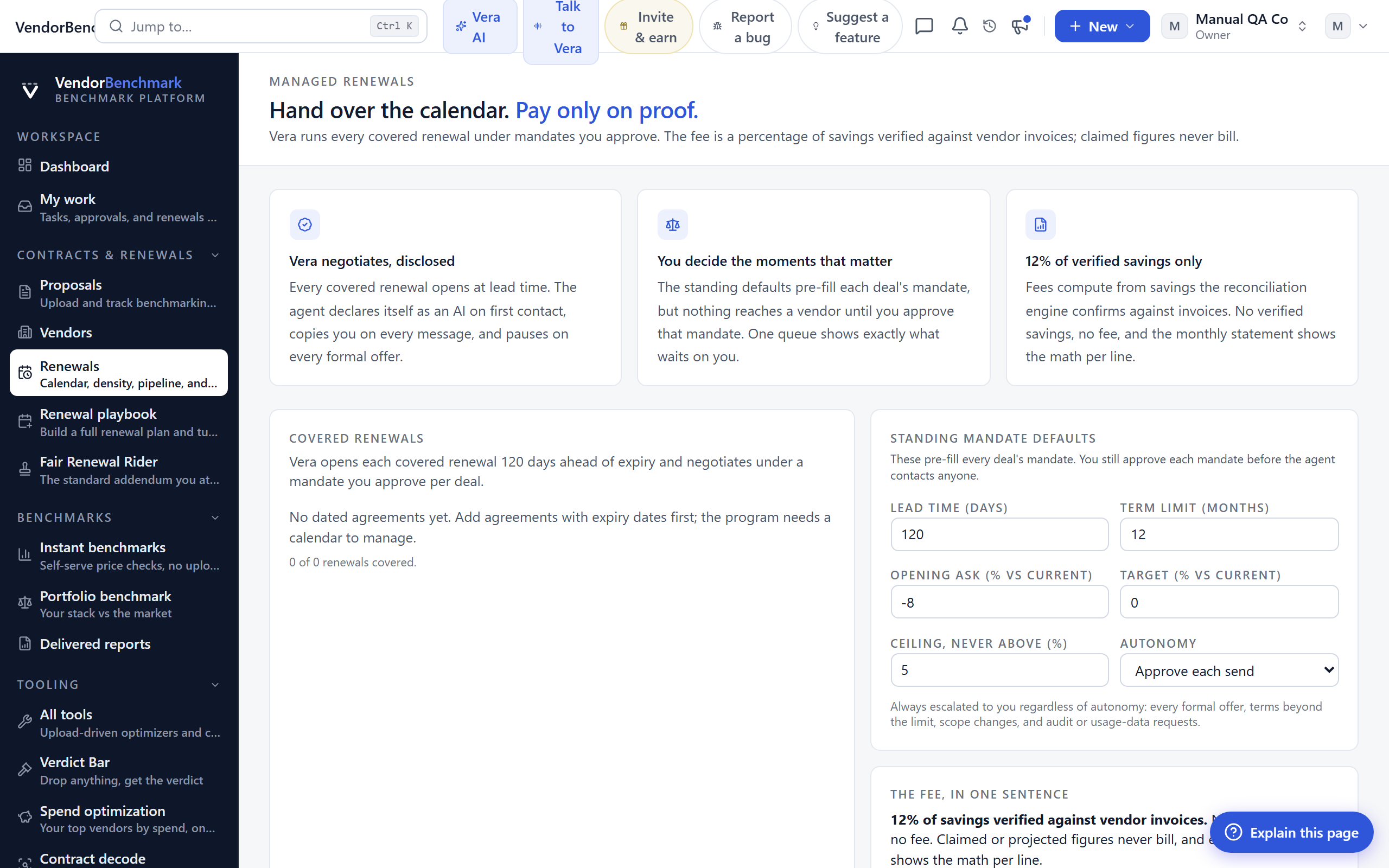 Managed renewals screenshot