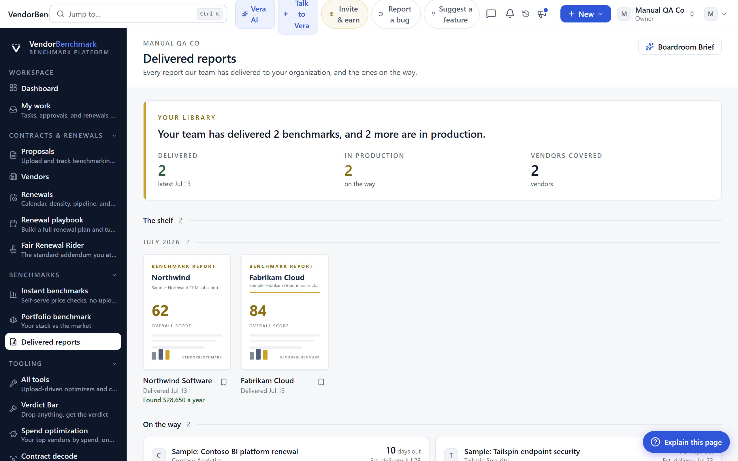 Delivered reports screenshot