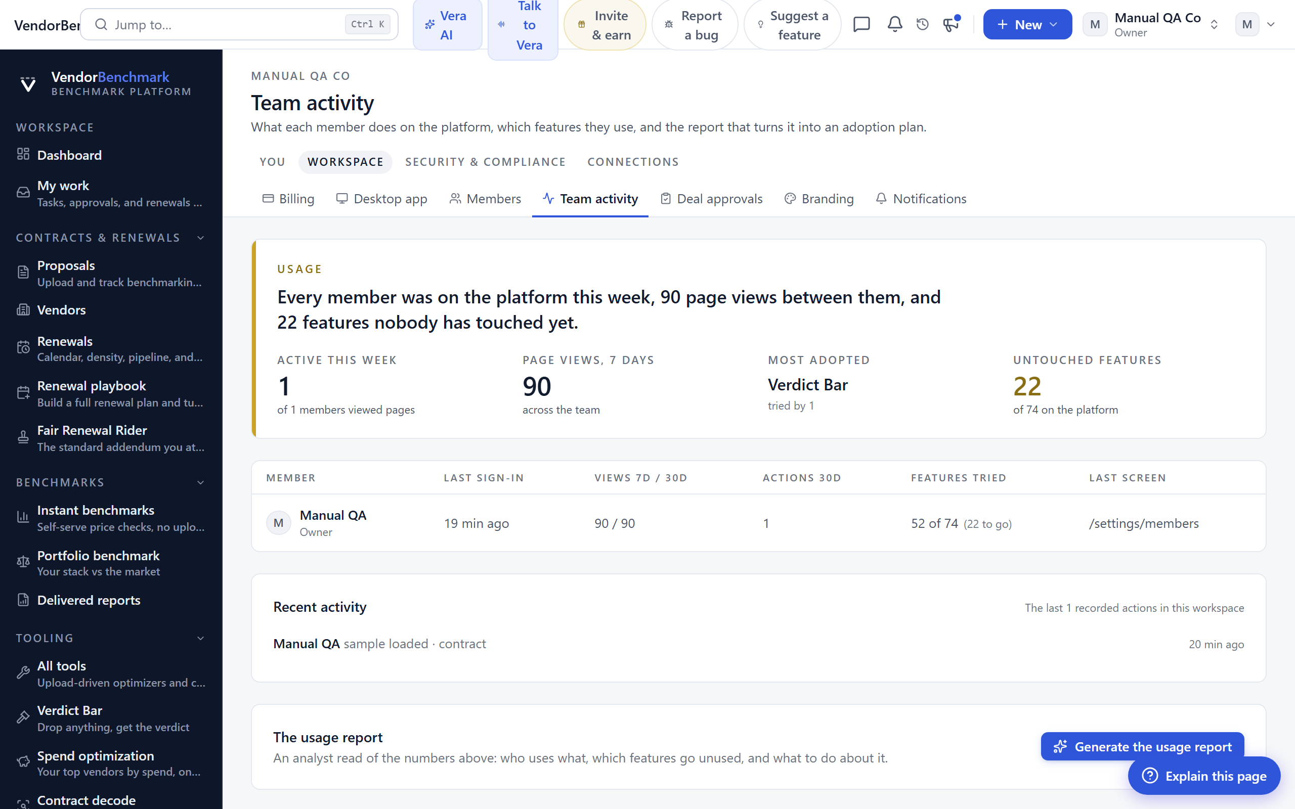 Team activity screenshot
