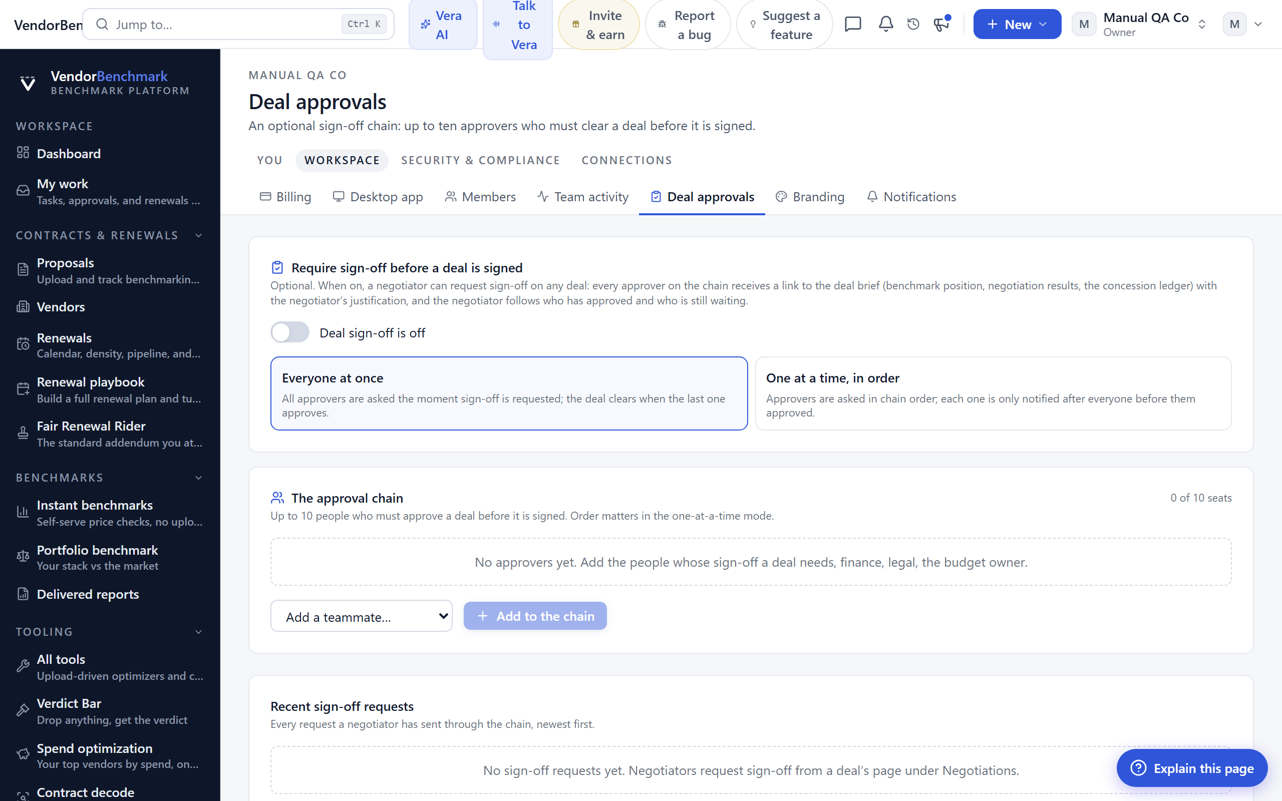 Deal approvals screenshot