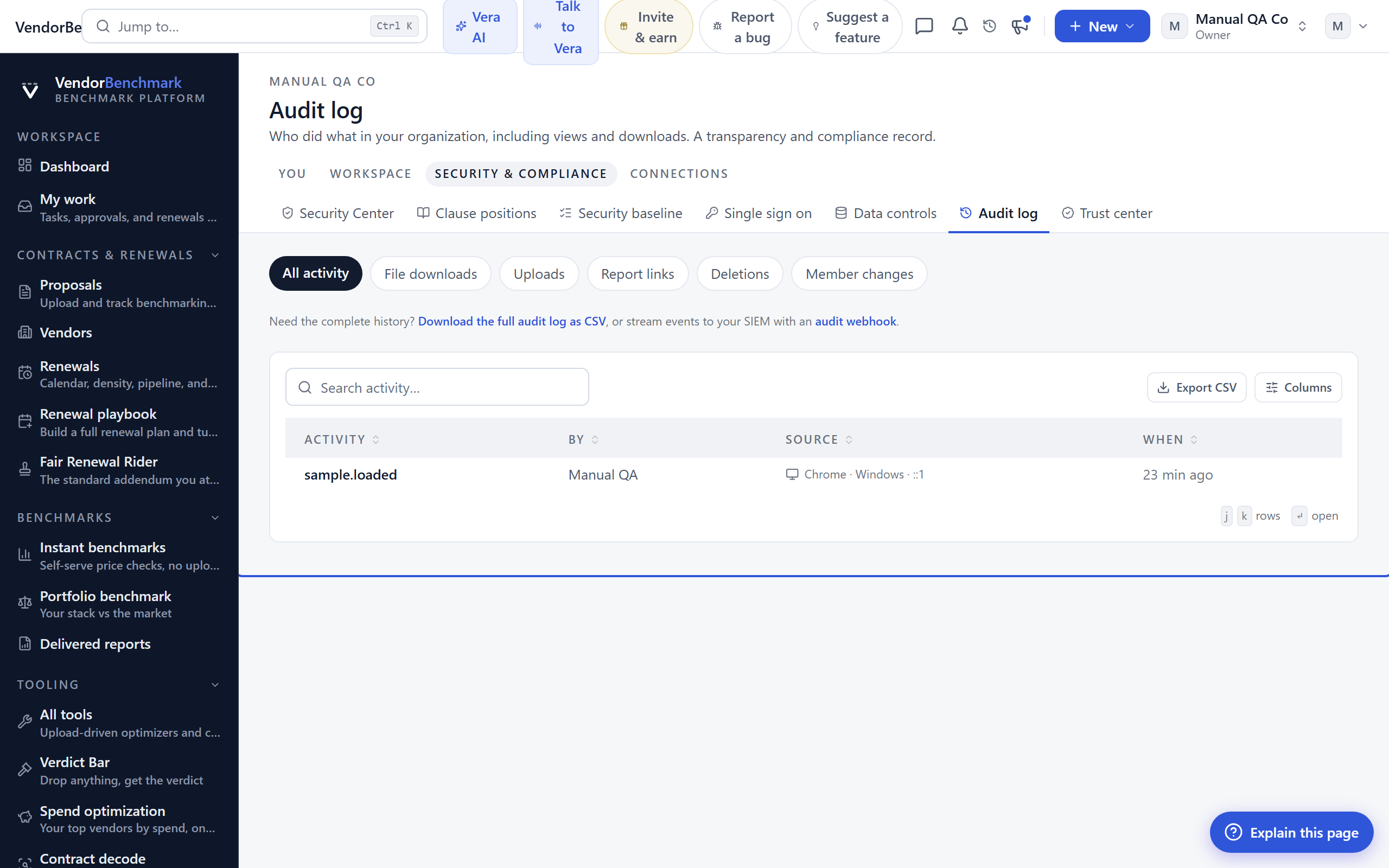 Audit log screenshot