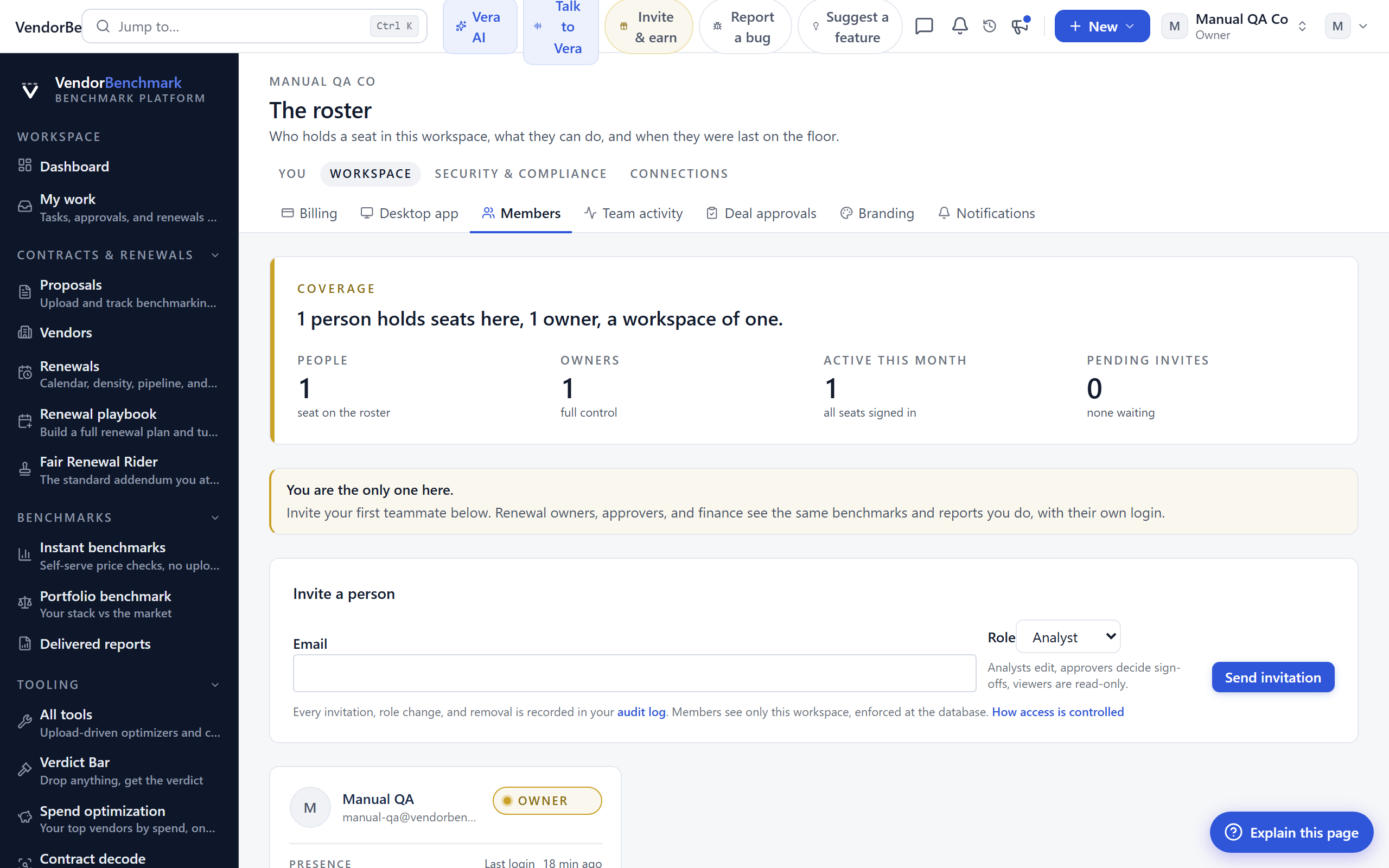 Managing members under Settings