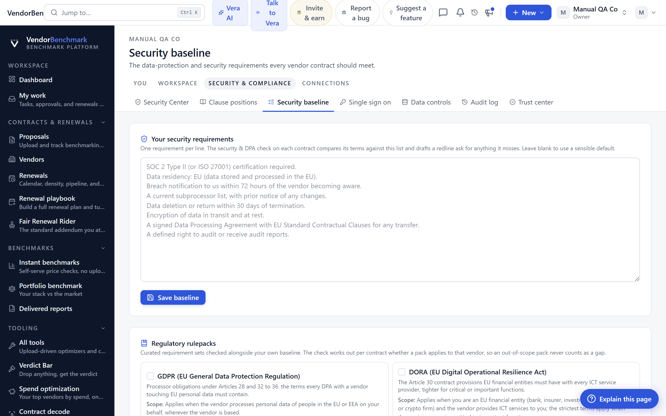Security baseline screenshot